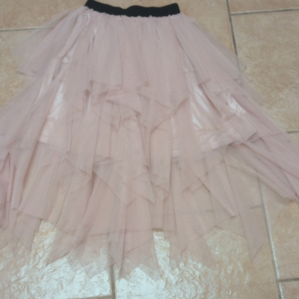 Girls Layered Tulle Skirt in Blush Pink with Elastic Waist - Picture 2 of 6
